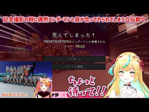 【あらなみマイクラ】記念撮影の時に偶然エンダーマンと目が合ってやられてしまう立伝都々【にじさんじ切り抜き】