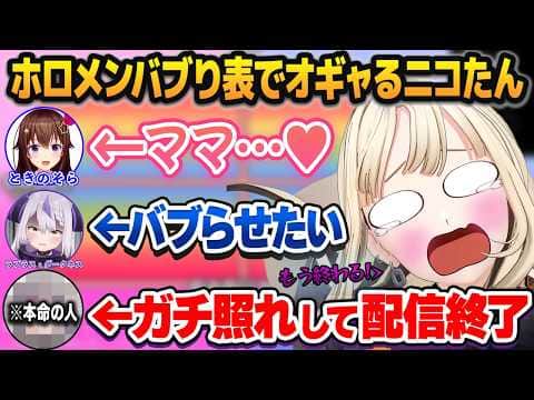 復帰2日目に「ホロメンバブり表」を作って好き放題オギャってたら「本命」のターンでガチ照れして配信を終了させる虎金妃笑虎【ホロライブ切り抜き】