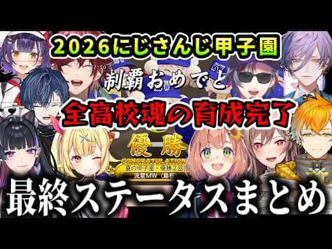 【 #にじ甲2026】育成完了最終ステータスまとめ(本間ひまわり/不破湊/フレン/ローレンイロアス/星川サラ/にじさんじ)