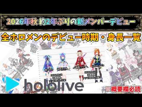 修正版【約2年ぶりのデビュー】2026.9月時の全ホロメンのデビュー時期や身長まとめ【ホロライブ】※概要欄必読