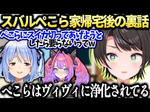 スバルぺこら家着くまで大変だった件と二回目はフリーハグ狙う話【大空スバル/兎田ぺこら/ホロライブ切り抜き】