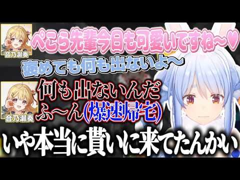 何も出ないと言った瞬間に爆速で帰宅する奏に思わず突っ込むぺこら【兎田ぺこら/音乃瀬奏/ホロライブ切り抜き】